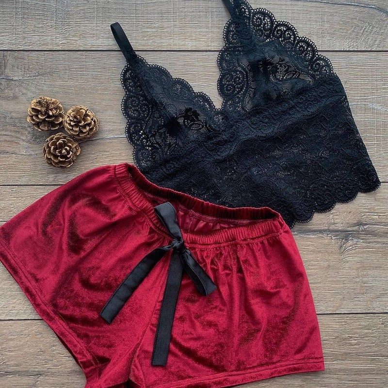 Lingerie Popular Lace Suspenders Lace Shorts Women'S Home Wear Two-Piece Set Source - Image 3